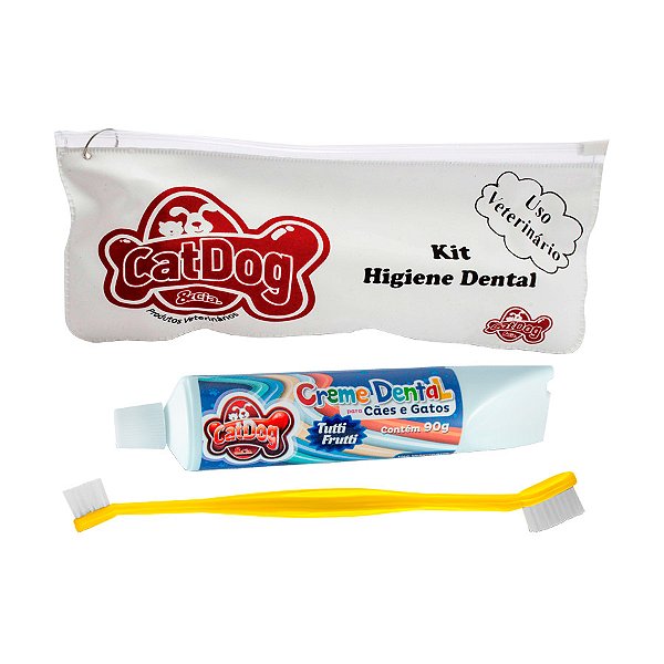 Conjunto de Higiene Dental Cat Dog Creme Dental Tutti-Frutti e Escova de Cabo Longo - Cores Sortidas