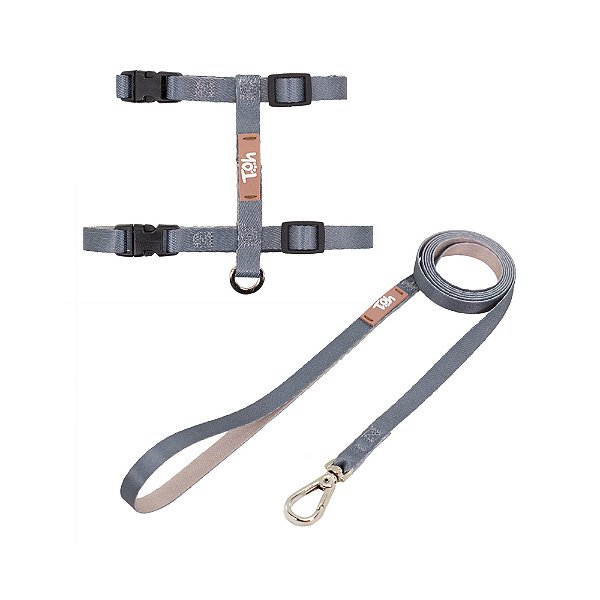 Peitoral com Guia Toh Grafite e Caqui para Gatos