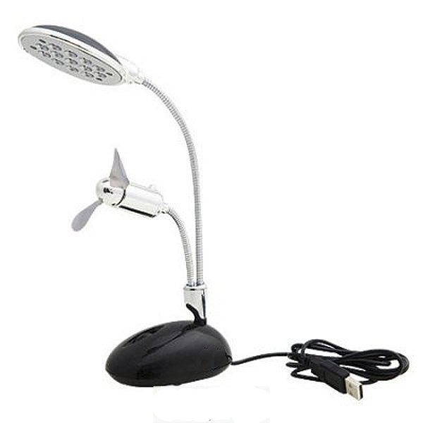 Luminária de mesa LED com ventilador USB leitura estudo trabalho
