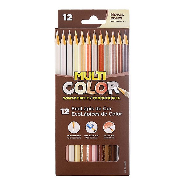 Caixa de lápis de cor Multicolor - Tons de pele - 12 cores