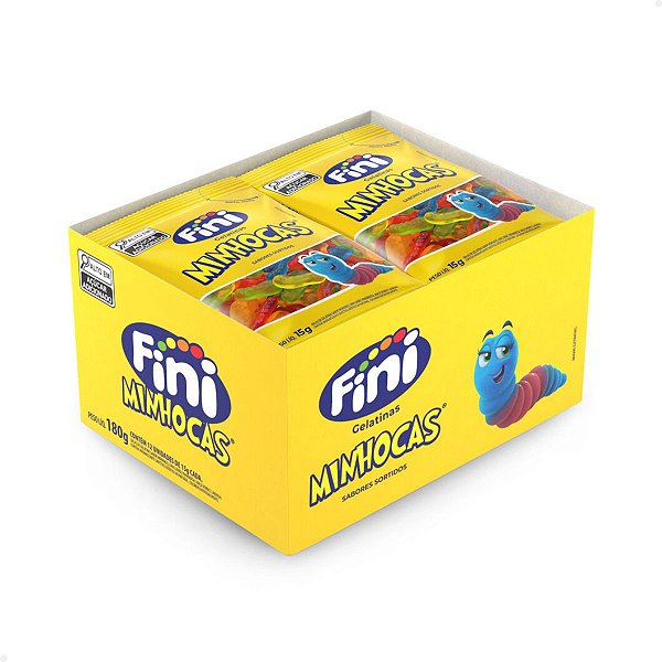 Bala de Gelatina Fini Minhocas Sortidas 15g com 12 Unidades