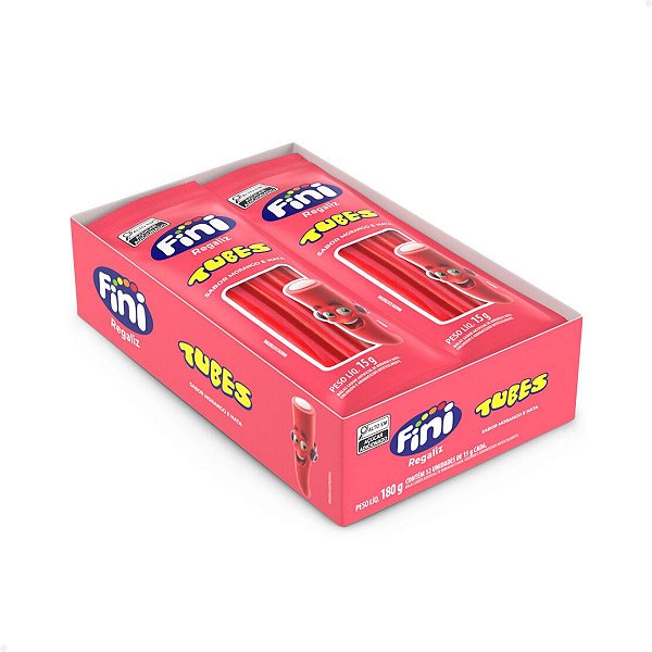 Bala de Gelatina Fini Tubes Morango 15g com 12 Unidades