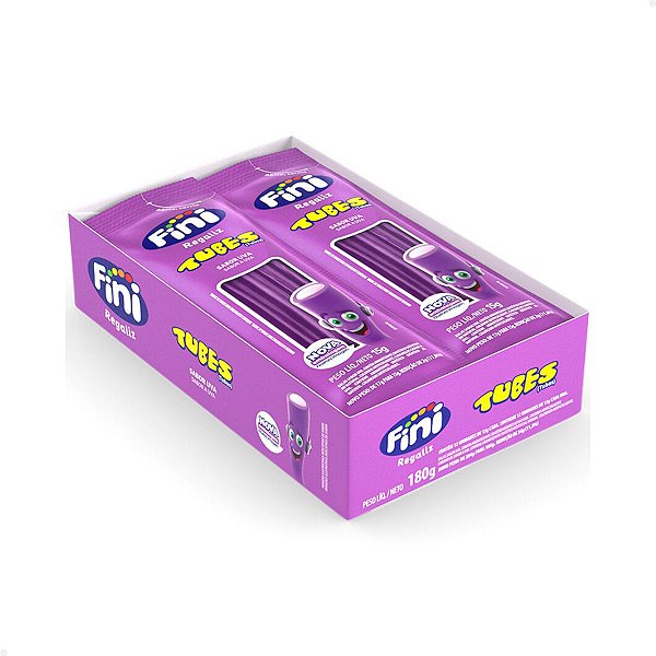 Bala de Gelatina Fini Tubes Uva 15g com 12 Unidades
