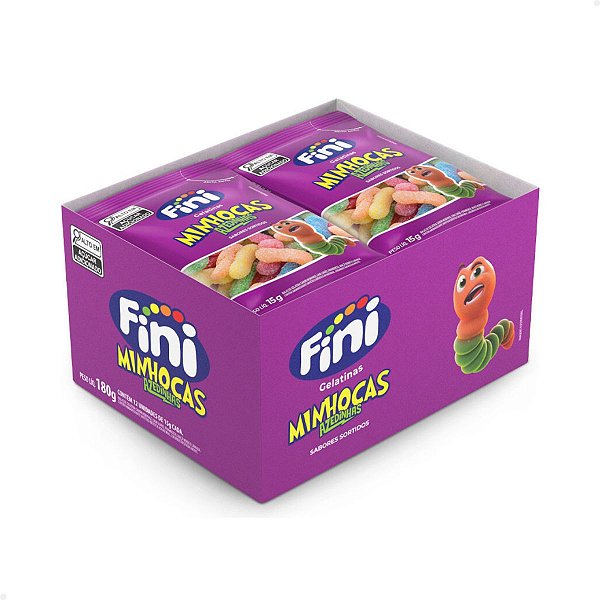 Bala de Gelatina Fini Minhocas Azedinhas 15g com 12 Unidades