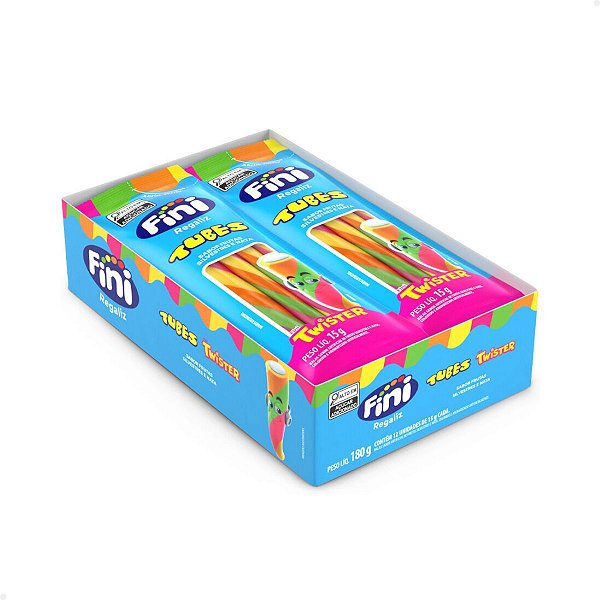 Bala de Gelatina Fini Tubes Twister 15g com 12 Unidades