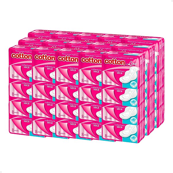 Absorvente Feminino Cotton - Caixa com 60 pacotes - Seca com abas