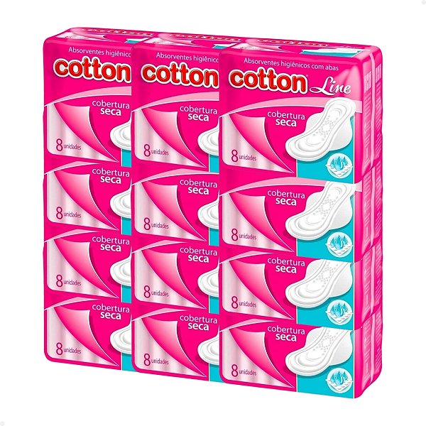 Absorvente Higiênico Cotton - Seca com Abas - Kit com 12 Unidades