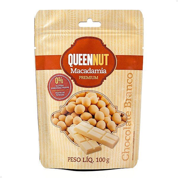 Macadâmia Drageada Chocolate Branco Premium 100g - QueenNut #LeveMaisPagueMenos