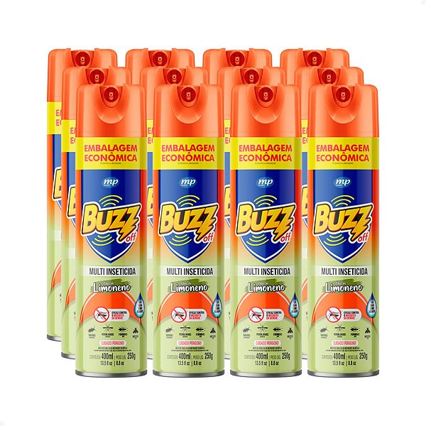 Fardo Econômico 12 Unidades – Multi-inseticida Buzz Off Limoneno Aerossol 400ml