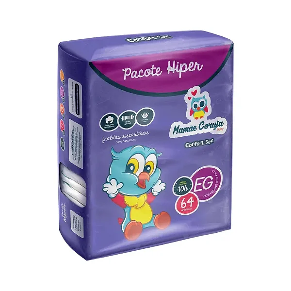 Fralda Infantil Mamãe Coruja Pacote Hiper XG C/ 64