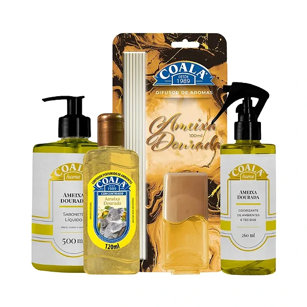 Kit Coala Ameixa Dourada - Limpador 120ml + Difusor 100ml + Sabonete 500ml + Home Spray 260ml