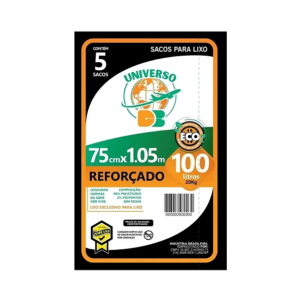Sacos de Lixo Universo DB 75x105cm 100L C/ 5