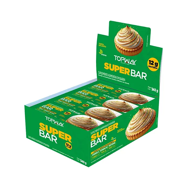 Barra de Proteína 45g Topway SUPER BAR Torta de Limão - Caixa C/ 12 unid