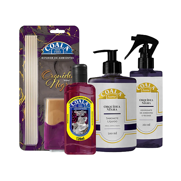 Kit Coala Orquídea Negra - Limpador 120ml, Difusor 100ml, Sabonete 500ml e Home Spray 260ml