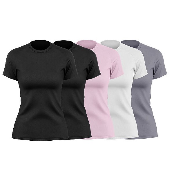 Kit 5 Camisetas Femininas UV PRO Manga Curta blusinha casual básica