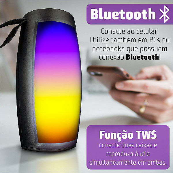Caixinha De Som Portátil Bass Amplificado Bluetooth LED RGB Cartão SD Rádio F