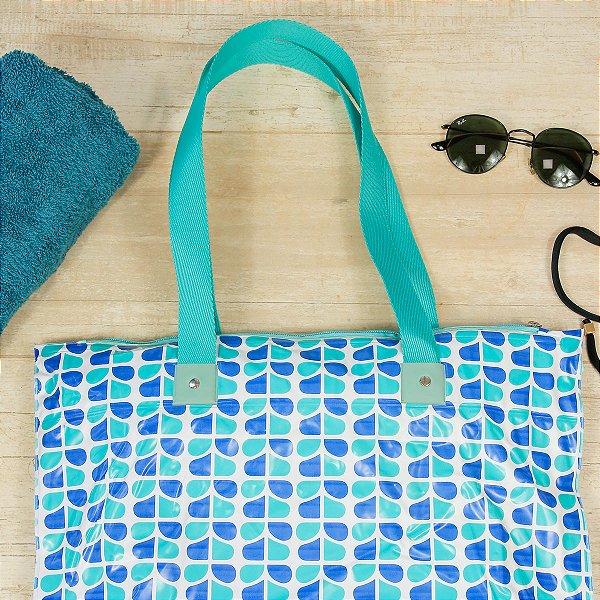 Bolsa Praia Charmosa - Cor: branca com verde e azul