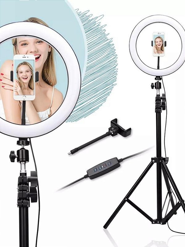 Iluminador Led Anel de Luz 26cm 10 Polegadas 2,1m Tripé 210cm SKYTUR