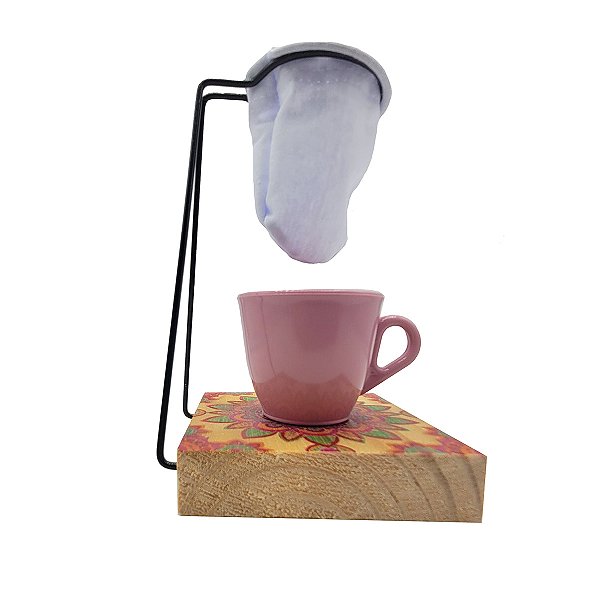 Kit Café: caneca 80 ml + Coador de Pano Mini e Suporte Mariquita