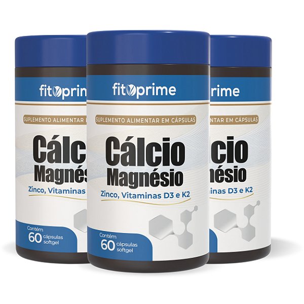 Kit 3 Potes de Cálcio Magnésio e Zinco + Vitaminas D3 e K2 Fitoprime