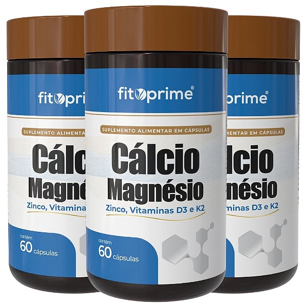 Kit 3 Potes de Cálcio Magnésio e Zinco + Vitaminas D3 e K2 Fitoprime
