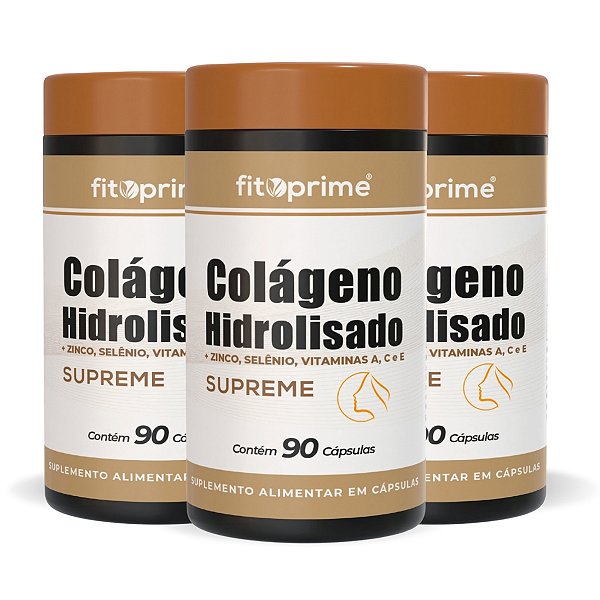Kit 3 Potes de Colágeno Hidrolisado + Zinco, Selênio, Vitaminas A, C e E Fitoprime