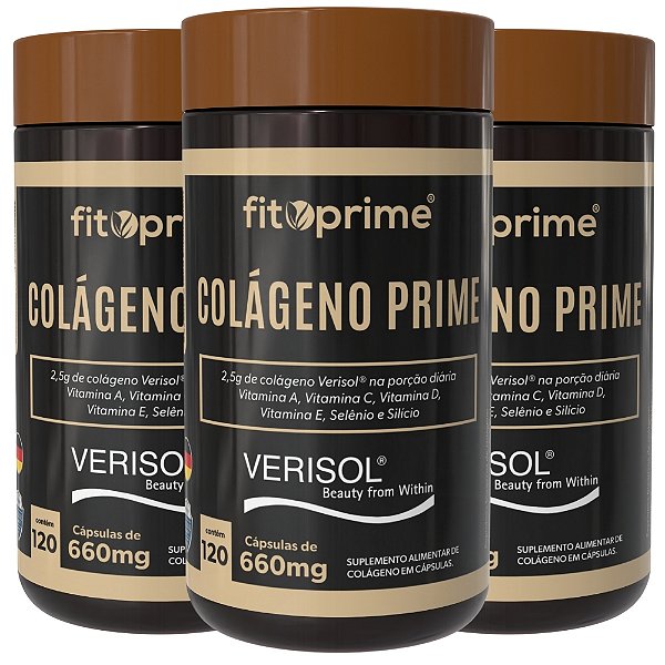 Kit 3 Potes de Colágeno Prime Verisol com Vitaminas A, C, D, E + Selênio e Silício Fitoprime