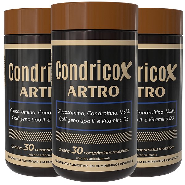 Kit 3 Potes de Condricox Artro - Glucosamina, Condroitina, MSM, Colágeno Tipo II e Vitamina D3 Fitoprime