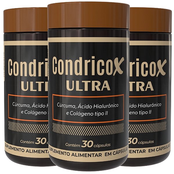 Kit 3 Potes de Condricox Ultra - Cúrcuma, Ácido Hialurônico e Colágeno Tipo 2 Fitoprime