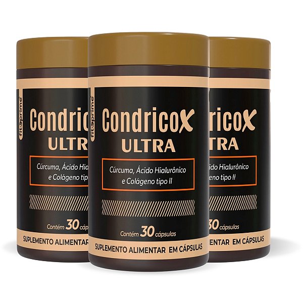 Kit 3 Potes de Condricox Ultra - Cúrcuma, Ácido Hialurônico e Colágeno Tipo 2 Fitoprime