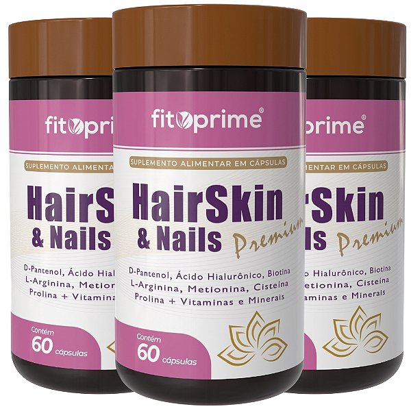 Kit 3 Potes de Hair Skin & Nails Premium com Vitaminas e Minerais Fitoprime