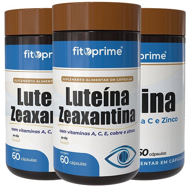 Kit 3 Potes de Luteína + Zeaxantina com Vitaminas A, C, E, Cobre e Zinco Fitoprime
