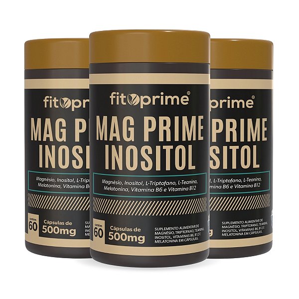 Kit 3 Potes de Mag Prime Inositol - Magnésio, Inositol, Melatonina, L-Triptofano, Vitaminas B6 e B12  Fitoprime