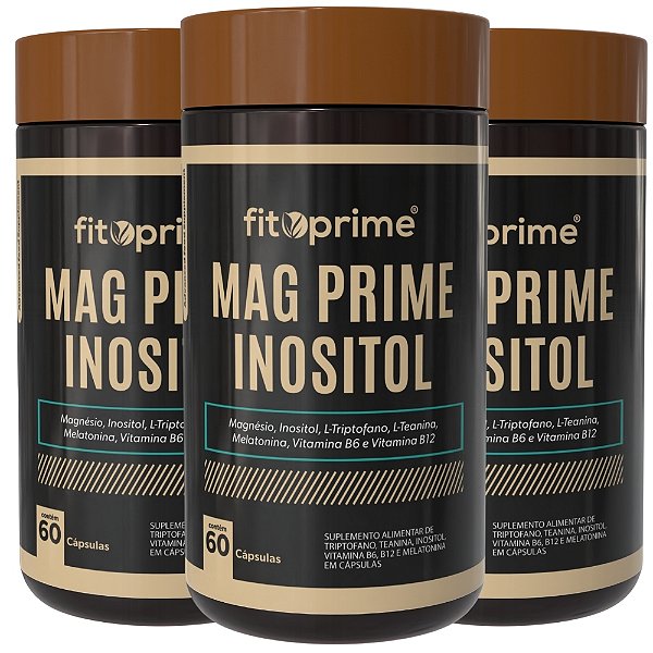 Kit 3 Potes de Mag Prime Inositol - Magnésio, Inositol, Melatonina, L-Triptofano, Vitaminas B6 e B12 Fitoprime