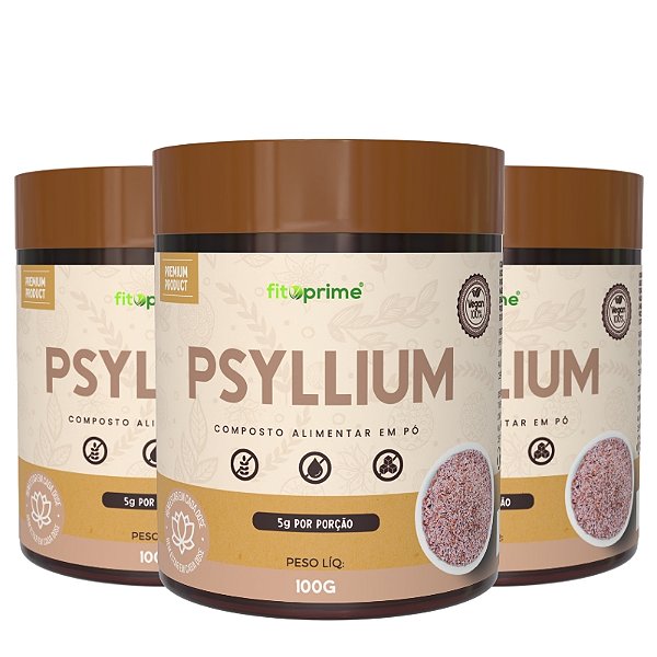 Kit 3 Potes de Psyllium Puro em Pó Fitoprime