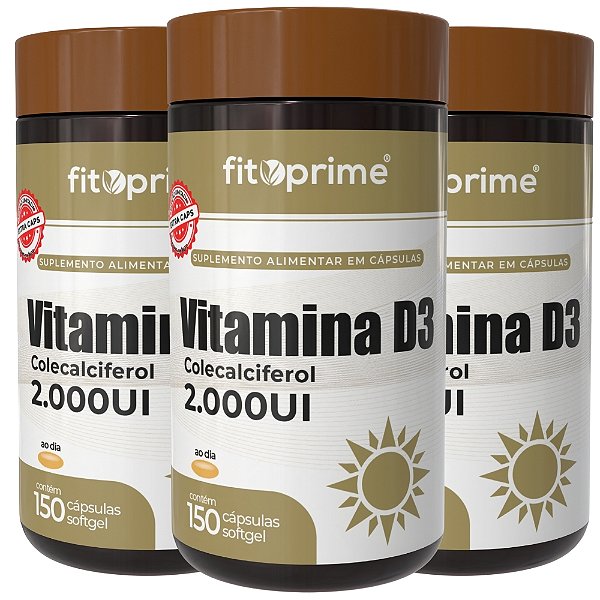 Kit 3 Potes de Vitamina D3 150 Cápsulas Fitoprime