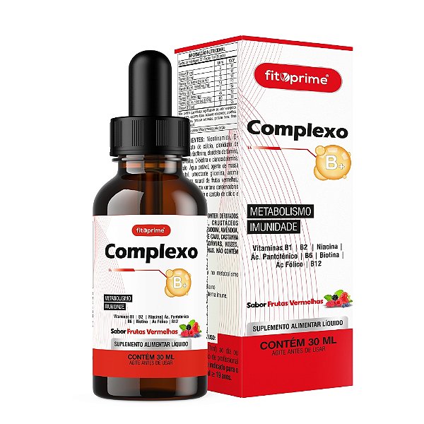 Complexo B gotas 30ml sabor frutas vermelhas Fitoprime