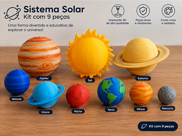 Kit Sistema Solar Educativo com Base - 9 Peças