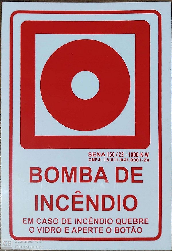 PLACA INDICATIVA DE BOTOEIRA DE BOMBA DE INCÊNDIO (BRANCA)