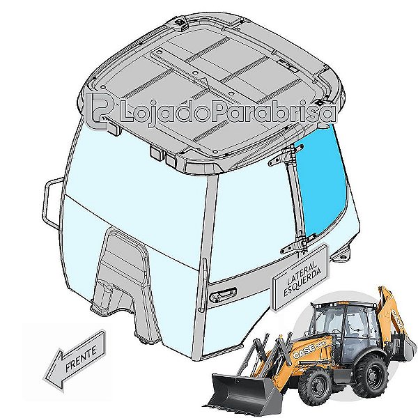 Vidro Lateral Traseiro Esquerdo Superior Retroescavadeira Case 580N