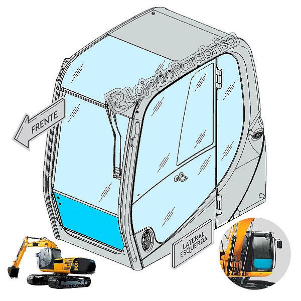 Vidro Frontal Inferior Escavadeira JCB JS200 Nacional (Plano)