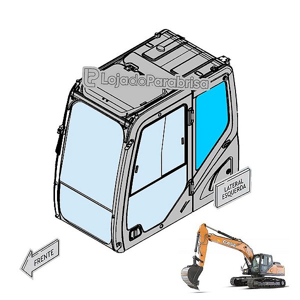 Vidro Lateral Traseiro Esquerdo Escavadeira Case CX220C / E215 Evo