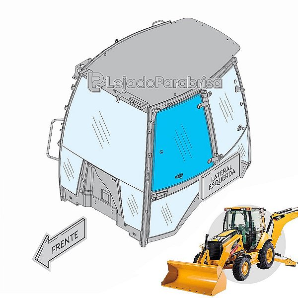 Vidro Superior da Porta Esquerda Retroescavadeira Caterpillar 416E