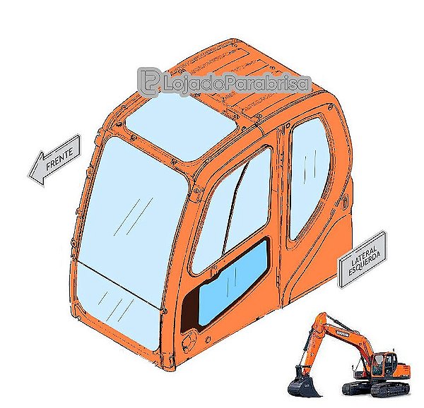 Vidro Inferior da Porta Escavadeira Doosan DX225LC 90300069A