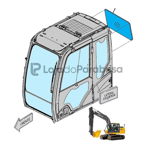 Vidro Vigia Traseiro Escavadeira Jonh Deere 210G 130G 350G