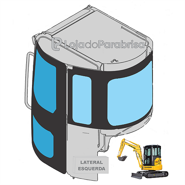 Vidro da Porta Esquerda Mini Escavadeira New Holland E27B