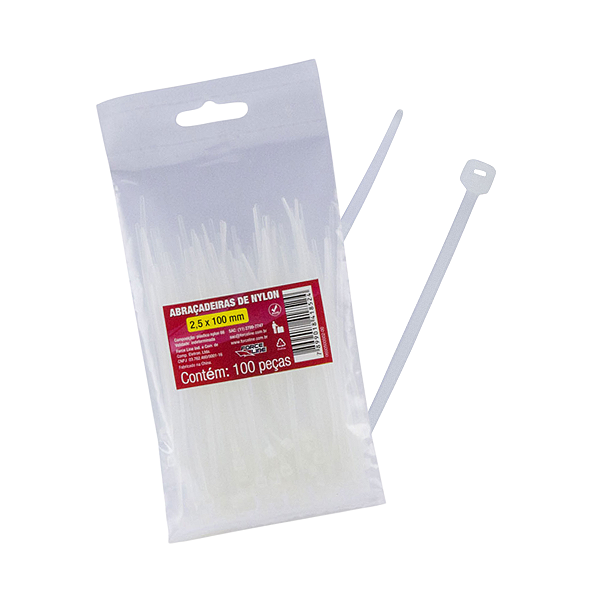 100 Abraçadeiras de Nylon Branca 2,5mm X 100mm
