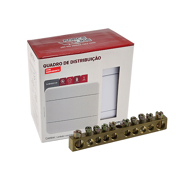 Quadro de Distribuição de Sobrepor Branco Para 8 Disjuntores DIN + Barramento