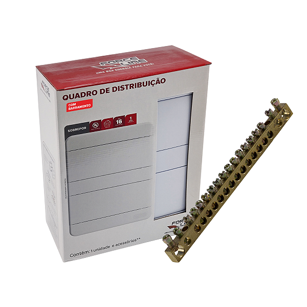 Quadro de Distribuição de Sobrepor Branco Para 16 Disjuntores DIN + Barramento