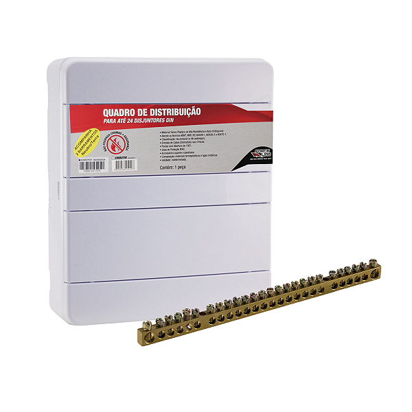 Quadro de Distribuição de Sobrepor Branco Para 24 Disjuntores DIN + Barramento